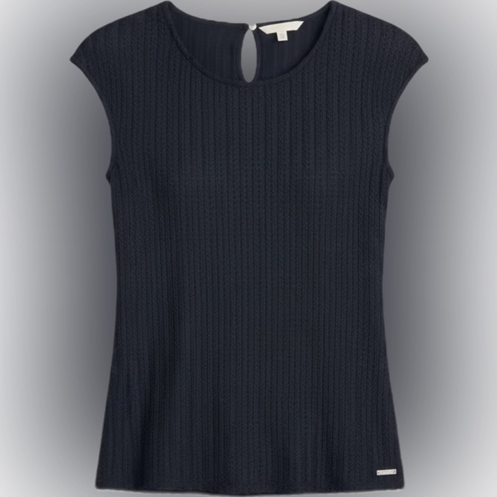 NWT Calvin Klein Textured Knit Crew Neck Cap Sleeve Top in Navy, Size: Large - Picture 3 of 12